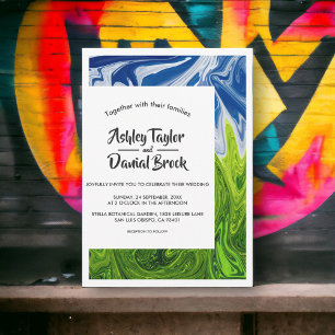 Modern Minimal Green Blue Nature Abstract Wedding Invitation