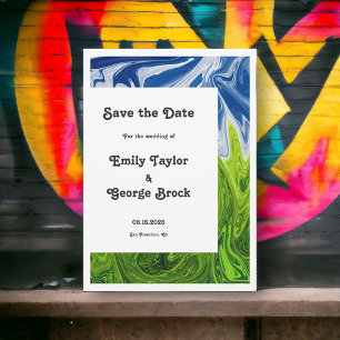 Modern Minimal Green Blue Nature Abstract Wedding Save The Date