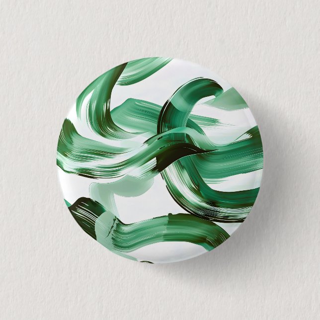 Modern Minimal Green Brush Strokes Abstract Button (Front)