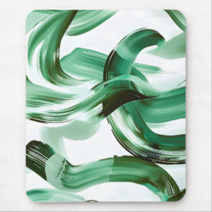Modern Minimal Green Brush Strokes Abstract Mouse Pad
