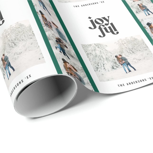 Modern minimal green chic multi photo Christmas Wrapping Paper (Roll Corner)