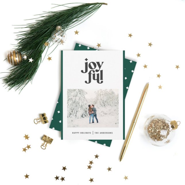 Modern minimal green Christmas typography 1 photo Holiday Card (Creator Uploaded)