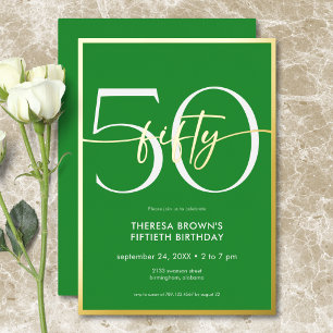 Modern Minimal Green Fifty Script Birthday Foil Invitation