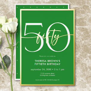 Modern Minimal Green Fifty Script Birthday Foil Invitation