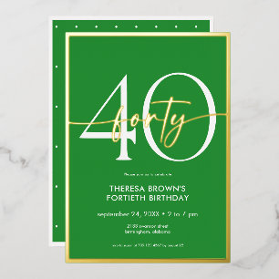 Modern Minimal Green Gold Script Birthday Foil Invitation