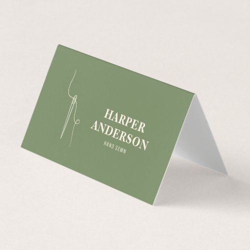 Modern Minimal Green Hand Sewing Professional Business Card