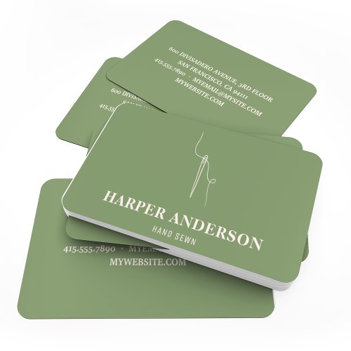 Modern Minimal Green Hand Sewing Professional Business Card