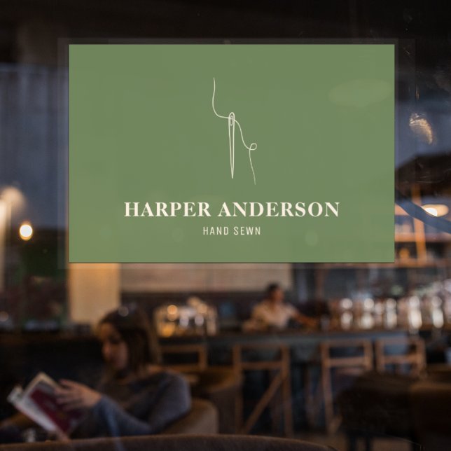 Modern Minimal Green Hand Sewing Professional Window Cling (Creator Uploaded)