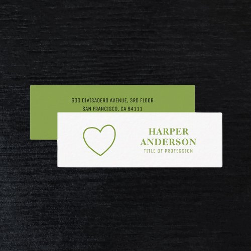 Modern Minimal Green Heart Eco Professional Mini Business Card