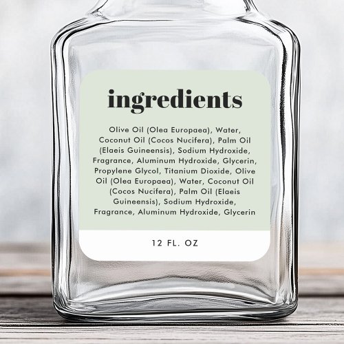 Modern minimal green ingredient list product label