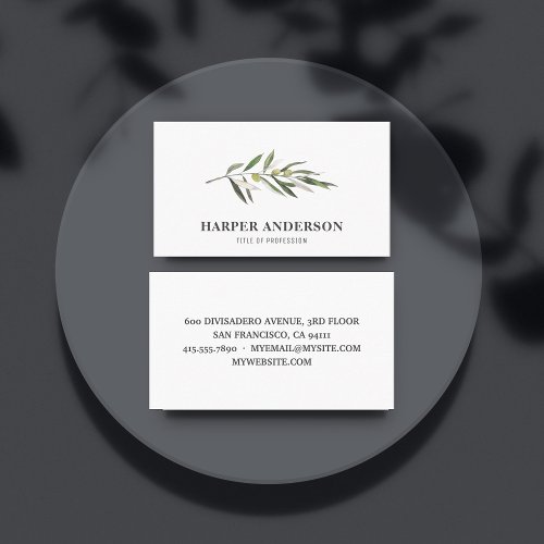 Modern Minimal Green Olive Tree Professional Business Card