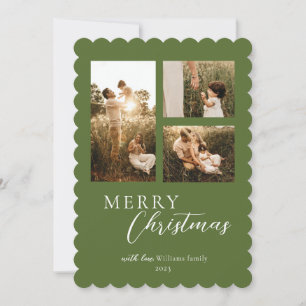 Modern minimal green photo christmas holiday card