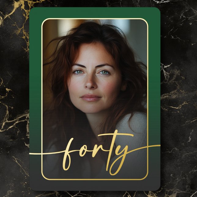 Modern Minimal Green Photo Fortieth Birthday Foil Invitation (Modern Minimal Green Photo Fortieth Birthday Foil Invitation)