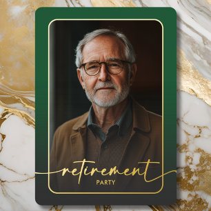 Modern Minimal Green Photo Retirement Party Foil Invitation