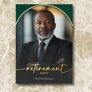 Modern Minimal Green Retirement Party Foil Invitation