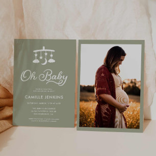 Modern Minimal Green Sage Oh Baby Shower Invitation