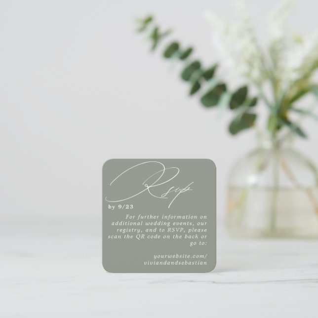 Modern Minimal Green Sage RSVP QR Code Card (Standing Front)