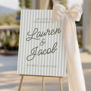 Modern Minimal Green Stripes Wedding Welcome Sign