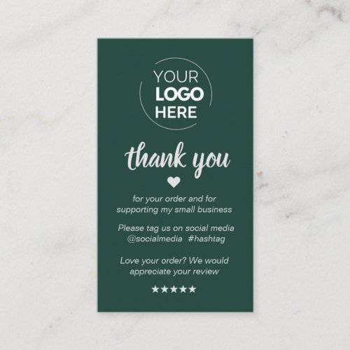 Modern Minimal Green Thank You Supporting Small Business Card