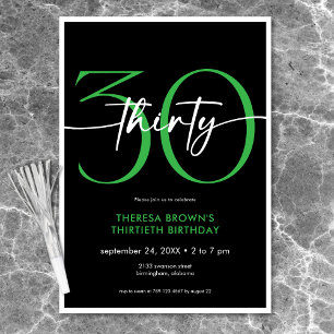 Modern Minimal Green Thirty Script Birthday Invitation