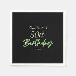 Modern & Minimal Green Typography Black Birthday Napkins