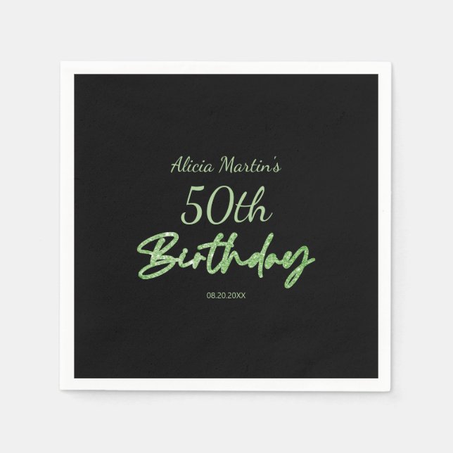 Modern & Minimal Green Typography Black Birthday Napkins (Front)