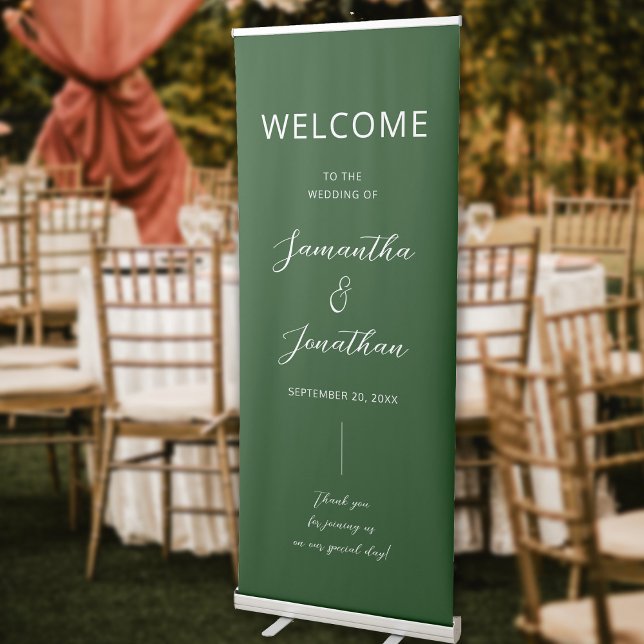 Modern Minimal Green Wedding Welcome Retractable Banner (Creator Uploaded)