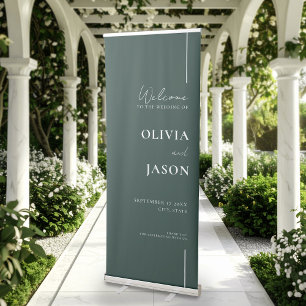 Modern Minimal Green Wedding Welcome Retractable Banner