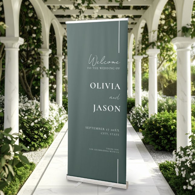 Modern Minimal Green Wedding Welcome Retractable Banner (Creator Uploaded)