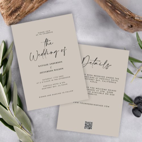 Modern minimal grey detail QR code wedding Invitation
