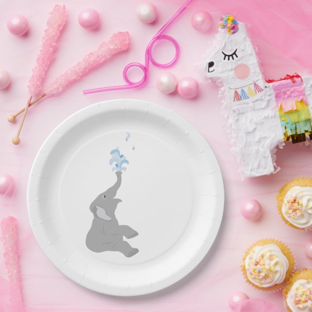 Modern Minimal Grey Elephant Shower Party Plates (Party)