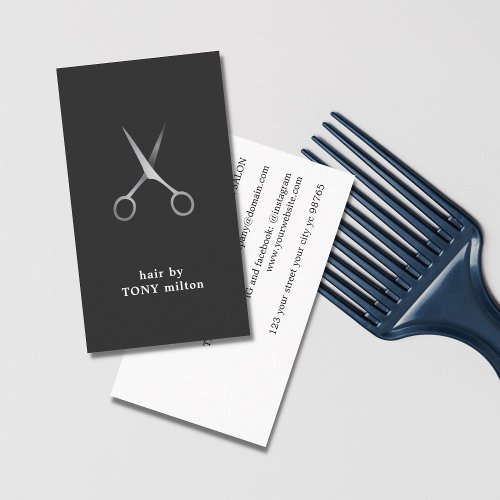 Modern Minimal Grey Faux Silver Hair Stylist Business Card