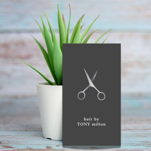 Modern Minimal Grey Faux Silver Hair Stylist Business Card