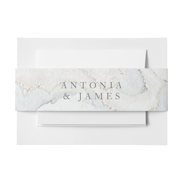 Modern minimal grey marble wedding invitation belly band (Front Example)