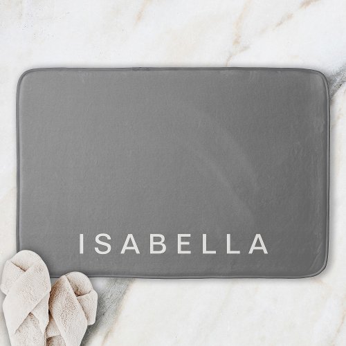 Modern Minimal Grey Personalized Name Bath Mat