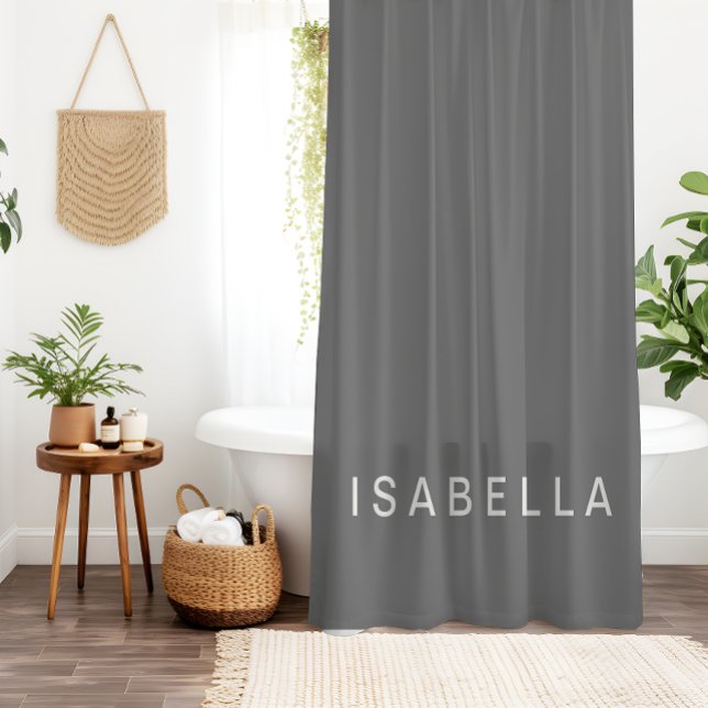 Modern Minimal Grey Personalized Name Shower Curtain (Creator Uploaded)