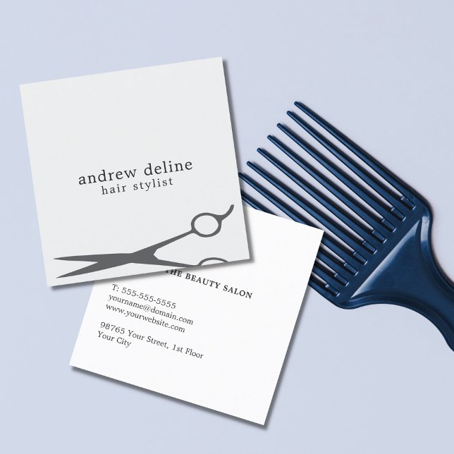 Modern Minimal Grey White Hair Stylist Square Business Card (Creator Uploaded)