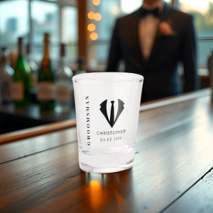Modern Minimal Groomsman Name Wedding Party Gift Shot Glass