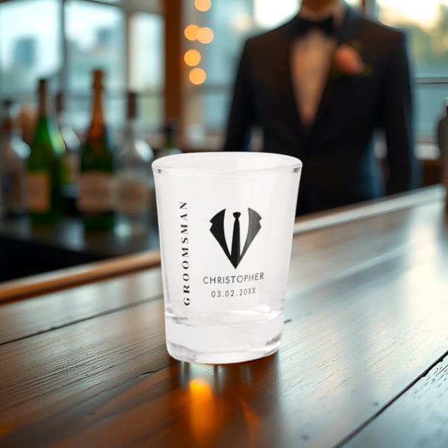 Modern Minimal Groomsman Name Wedding Party Gift Shot Glass (Creator Uploaded)