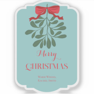 Modern minimal hand drawn leaves red bow christmas sticker