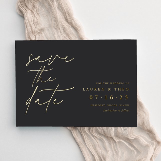 Modern Minimal Hand Lettered Script Save The Date Foil Invitation (Creator Uploaded)