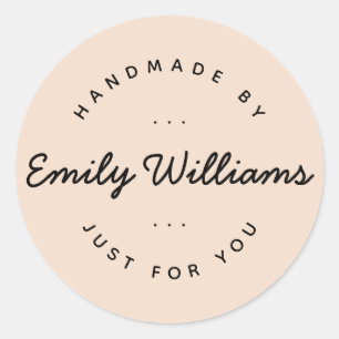 Modern Minimal Handmade By Script Business  Classic Round Sticker