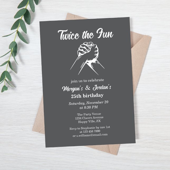 Modern Minimal Hands Grey Joint Birthday Invitation (Creator Uploaded)