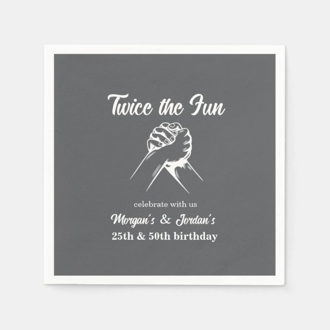 Modern Minimal Hands Grey Joint Birthday Napkins (Front)