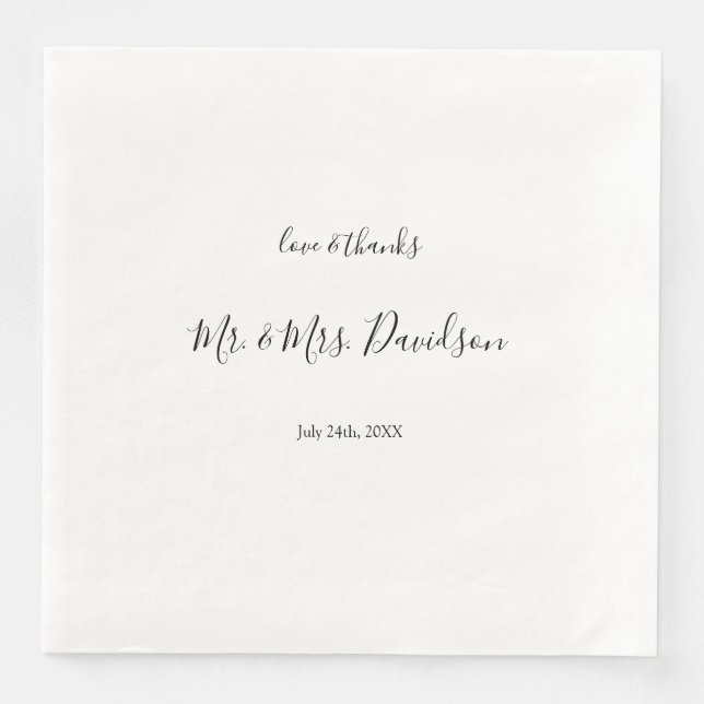 Modern Minimal Handwriting Wedding Paper Dinner Napkins (Front)