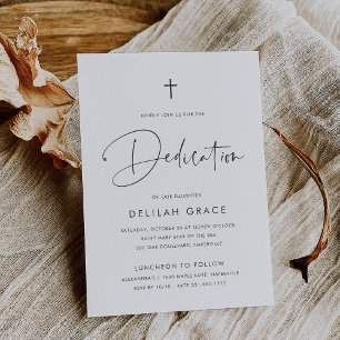 Modern Minimal Handwritten Script Baby Dedication Invitation