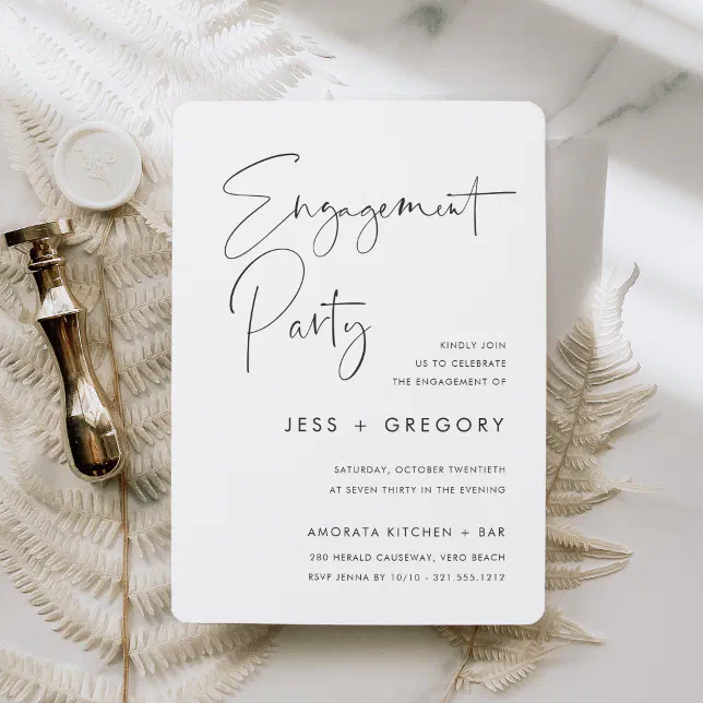 Modern Minimal Handwritten Script Engagement Party Invitation | Zazzle