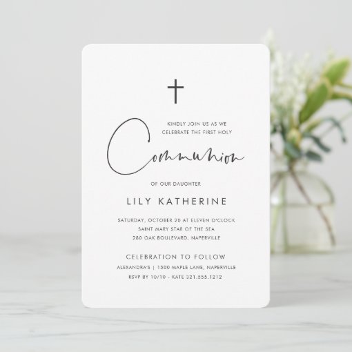 Modern Minimal Handwritten Script First Communion Invitation | Zazzle