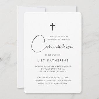 Modern Minimal Handwritten Script First Communion Invitation | Zazzle