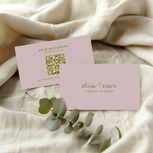 Modern Minimal Handwritten Script Pastel Pink QR Business Card